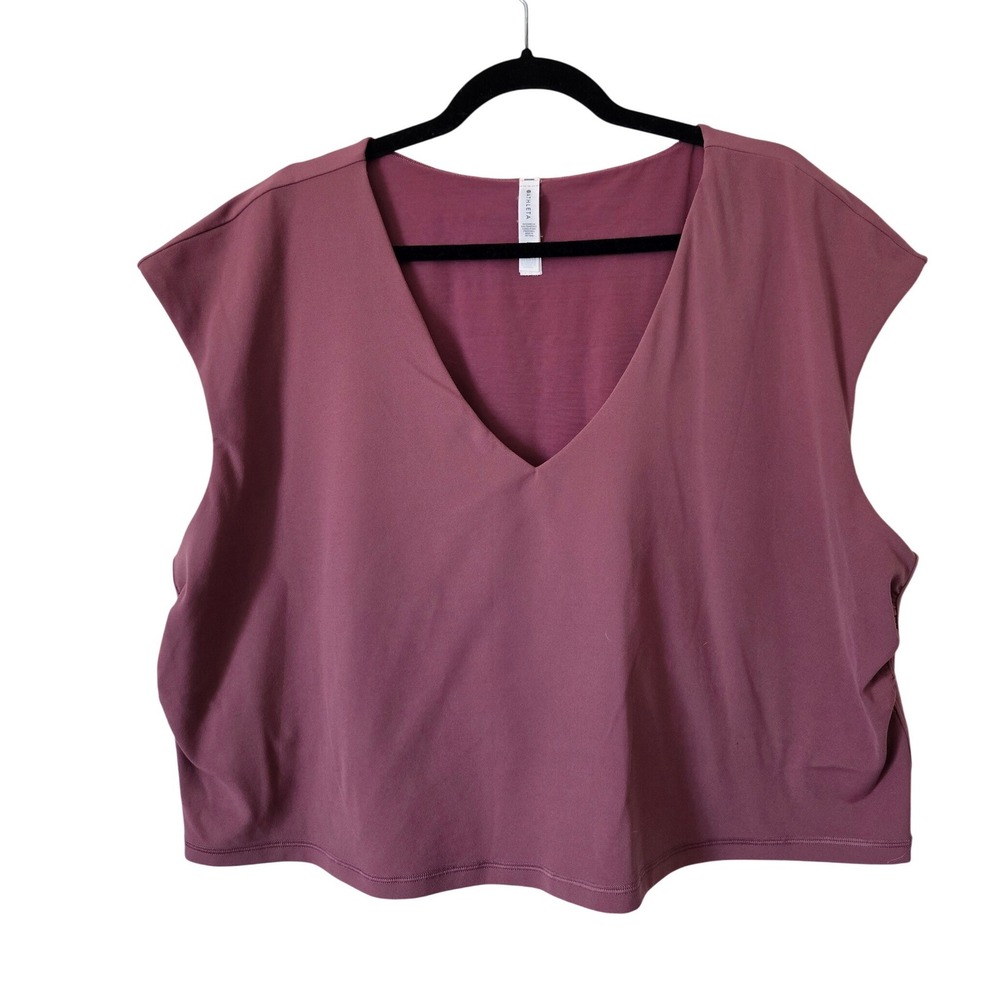 Athleta Vita Free Cropped Tee Mauve V-Neck Cap Sleeve Plus Size 3X Workout Yoga - Picture 1 of 8